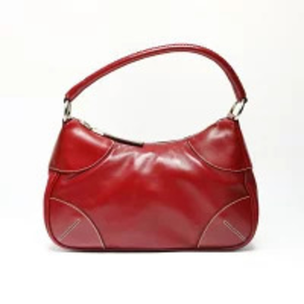 Prada Hobo Red Handbag Triangle Logo Leather